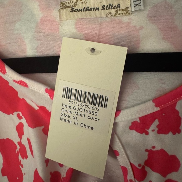 Southern Stitch XL Pink&white mixed pattern Babydoll top. NWT. Cute Top - Picture 4 of 5